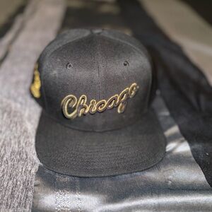 Mitchell & Ness Black Cap with Gold Chicago Embroidery